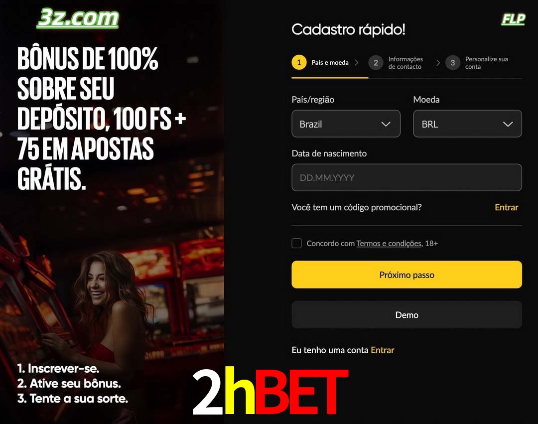 2hbet registro oficial cassino online Brasil com bônus de depósito e free spins